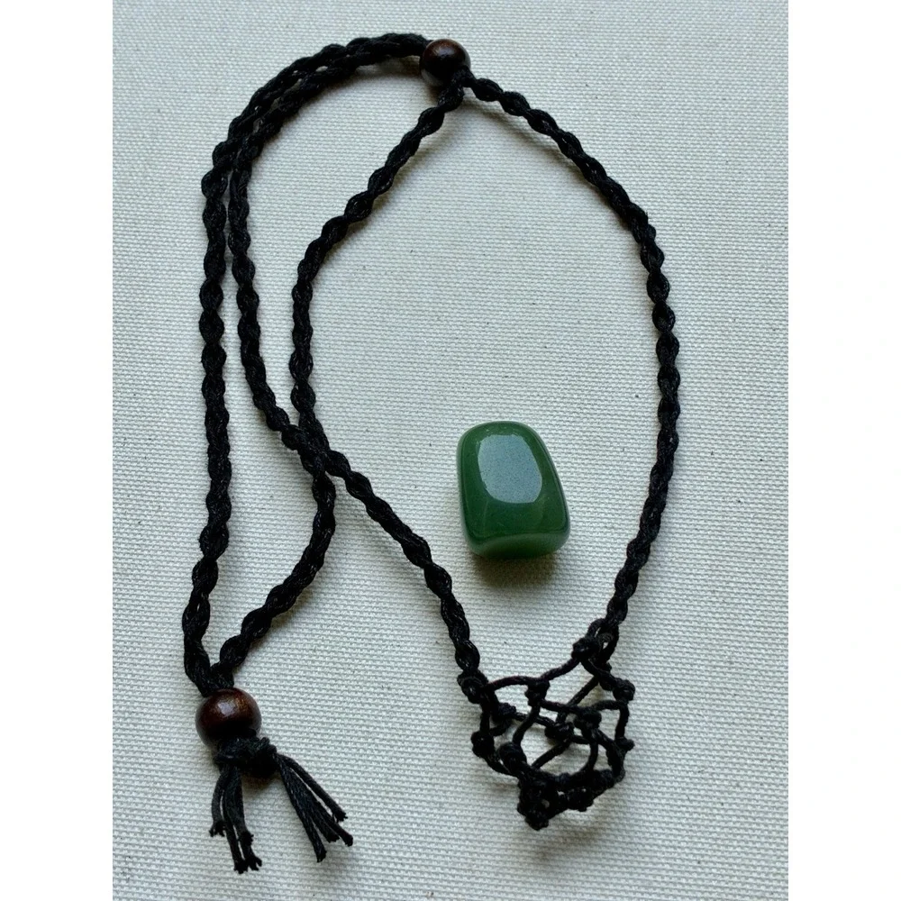 Natural Green Tumbled Stone Macrame Adjustable Cord Necklace Crystal Healing